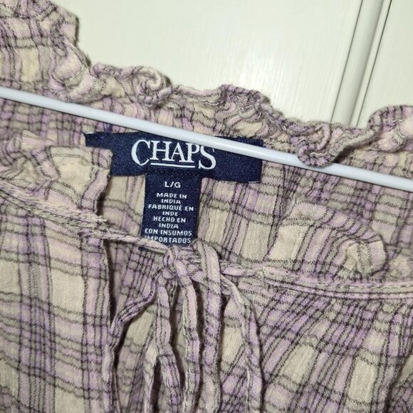 Chaps Long-sleeved, Ruffle-neck Plaid Tunic, Size Large - Picture 5 of 8